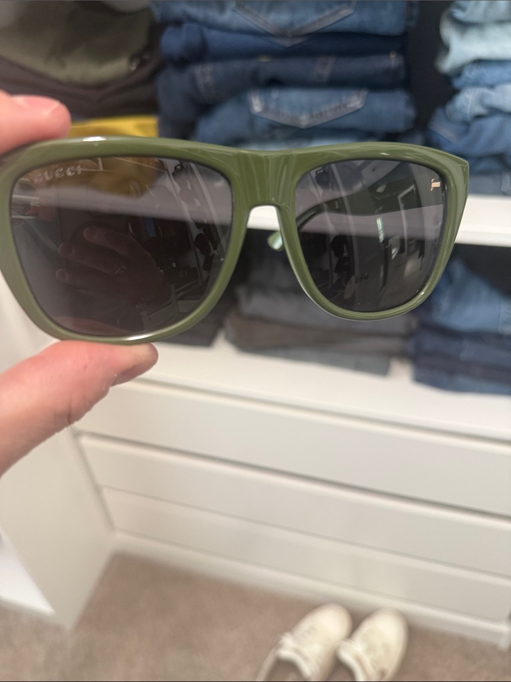 Gucci Authentic Dark Olive Green Sunglasses with Dark Lenses - Picture 10 of 10